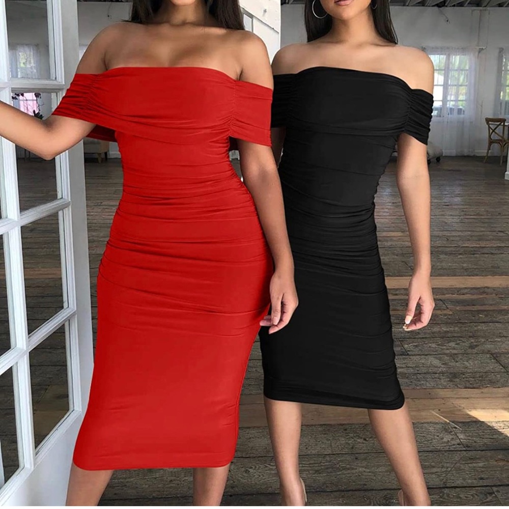 Red Ruched Dress - Picture 2 of 2